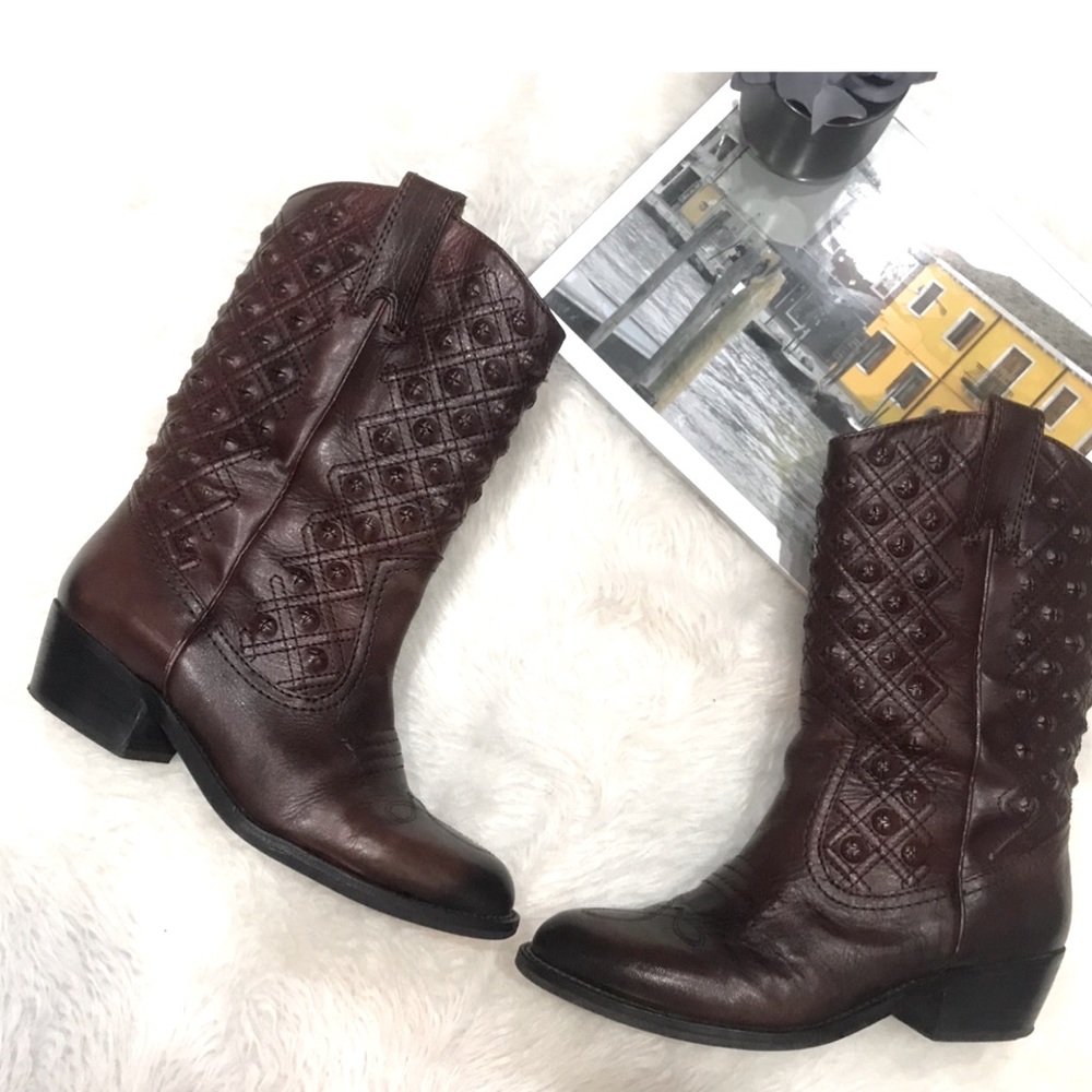 🔥Lucky Brand Distressed Madonna Cordovan Leather Pull-On Cowboy Boots Size 6